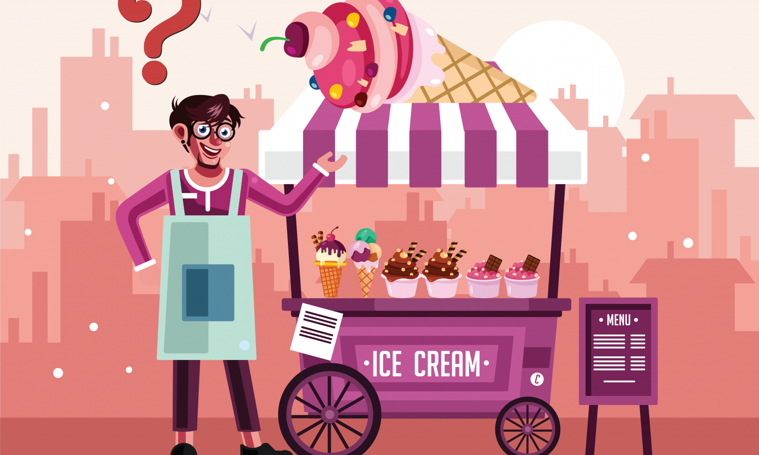 Ice Cream Street Food Cart with Seller_red_2